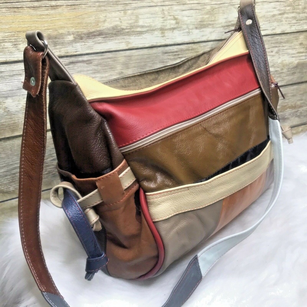 Multicolor Patchwork Genuine Leather Large Should… - image 2
